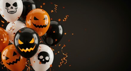 Halloween party balloons with skull and pumpkin faces