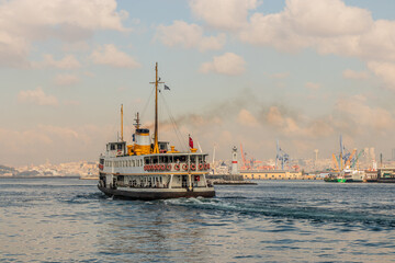 Ferry across Bosporus strait in Istanbul, Turkey