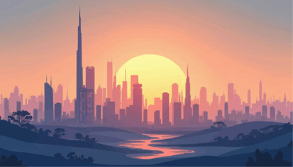 Obraz premium City skyline at sunset vector landscape