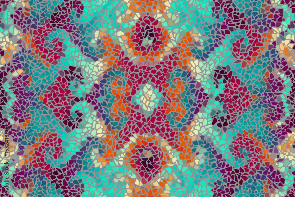 Poster Bright abstract mosaic seamless pattern. Vector background. Endless texture. Ceramic tile fragments.