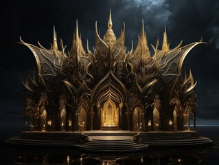 Golden Temple Ornate Architecture Divine Structure Night Sky Background