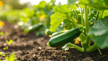 Zucchini plants growing in a field