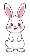 Obraz premium Cute pink cartoon baby bunny with big ears for a fun Easter holiday illustration, vector icon