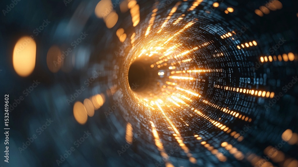 Poster illuminating technological passage: a futuristic and luminous tunnel of data. sparks, streams, and p