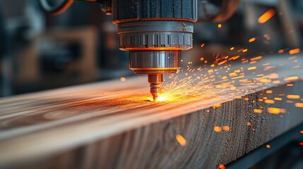 CNC Router Carving Wood, Sparks Fly, Workshop