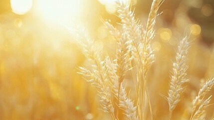 Golden Wheat Field at Sunset with Soft Sunlight and Blurred Background Creating a Dreamy Atmosphere in Nature's Bounty of the Harvest Season