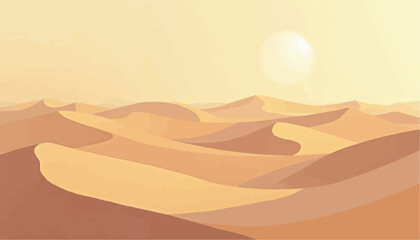 Desert landscape with sand dunes and sun