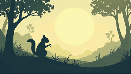 Squirrel Silhouette in Nature Scene with Sunrise