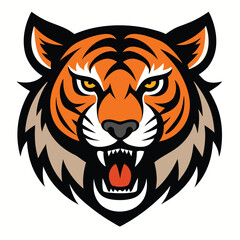 Tiger head vector illustration featuring a powerful wild cat face, perfect for a tribal tattoo or animal mascot design