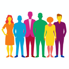 Men and women, multiply mode, a group of standing business people vector on white background.