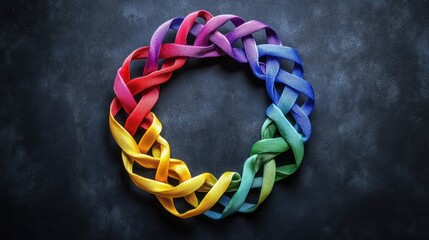 Colorful Ribbon Knots Arranged in a Circular Mandala
