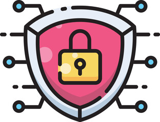 Secure vector icon with shield and circuit connections, ideal for network security, data protection, and cybersecurity applications.