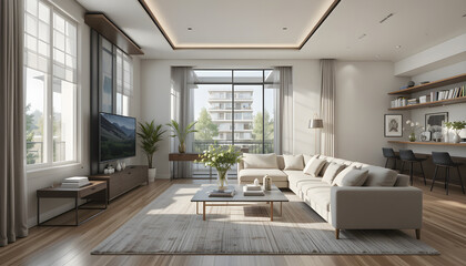 Fototapeta premium modern living room in townhouse. 3d rendering
