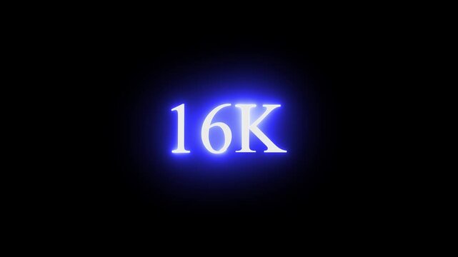 Glowing Neon 16kText Animation on Black Background &ndash; 16k Followers Celebration Effect, Loop
