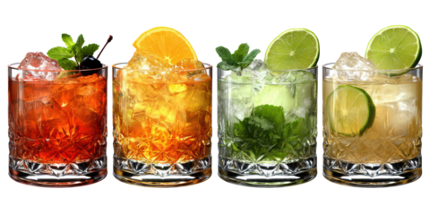 Realistic cocktail set on white background with vibrant colors 4k quality