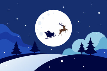 Magical Christmas Night Santa's Reindeer Soar Across the Moonlit Sky