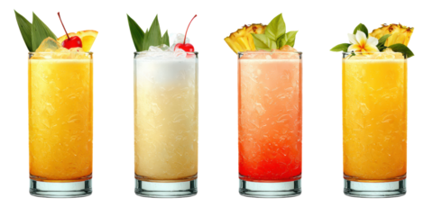 Realistic cocktail collection isolated on white background bright colors