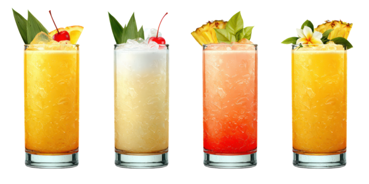 Realistic cocktail collection isolated on white background bright colors