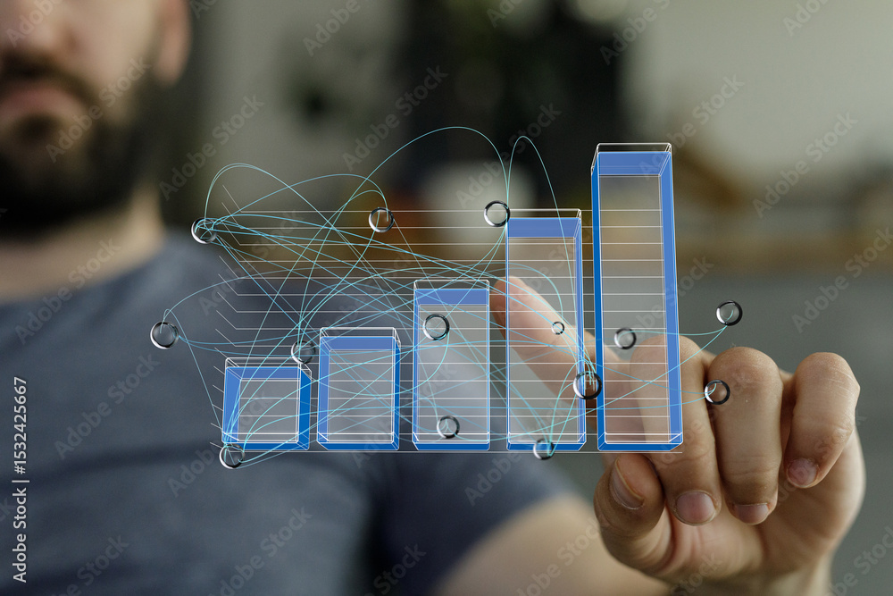 Aufkleber a man interacts with a digital graph showing business growth and data trends. ideal for reports, pre