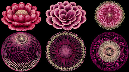 of glowing floral shapes and shifting geometry over a dark gradient