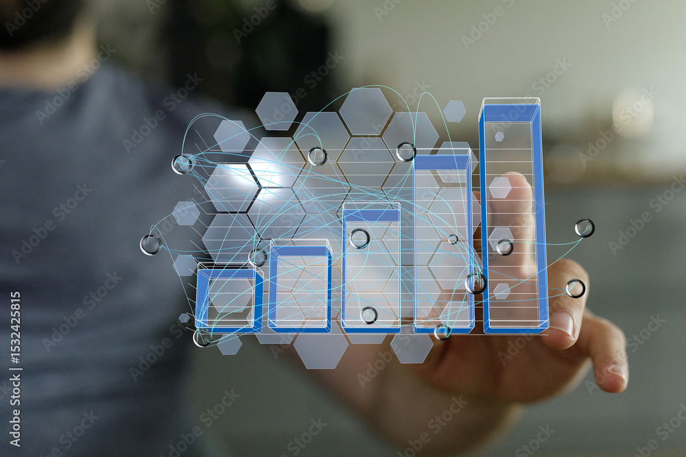 Poster Visual representation of business growth and data analysis.  Modern technology concept.
