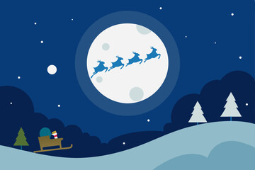 Obraz premium A Magical Christmas Eve Santa's Reindeer Soar Across the Full Moon
