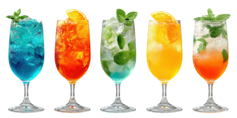 Realistic cocktail set on white background vibrant frontfacing 4k