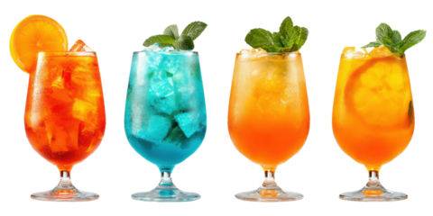 Realistic cocktail set on white background vibrant frontfacing 4k