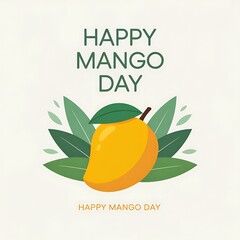 Happy Mango Day illustration with fresh mangoes, green leaves, and a playful orange message | Mango Day Poster