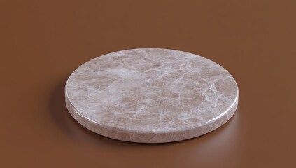 A podium with a soft orange and white colour scheme, geometric shapes, and a circular marble base for presenting and promoting products