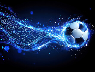 Fototapeta premium Soccer ball in motion with glowing effects on a dark background