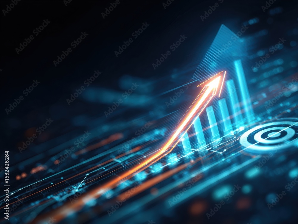 Poster graph shows upward trend in data analytics with vibrant colors and patterns