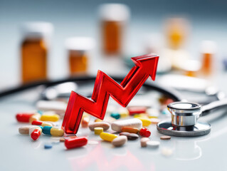 Increase in medication costs highlighted by rising arrow and tablets