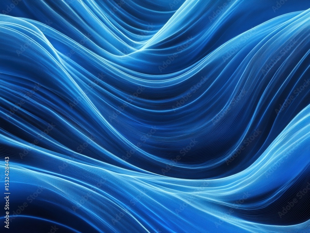 Poster flowing blue light patterns create a mesmerizing wave effect