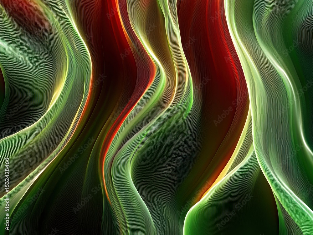 Poster red and green abstract waves create a vibrant visual experience