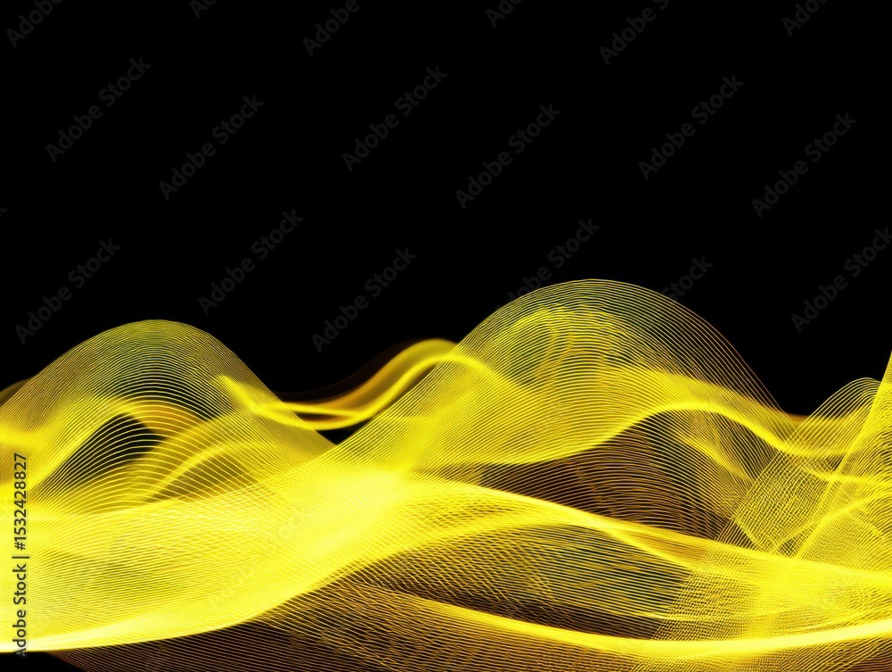 Poster yellow waves of light create an abstract composition on a dark background