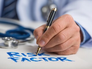Medical professional writing about risk factors for health assessment