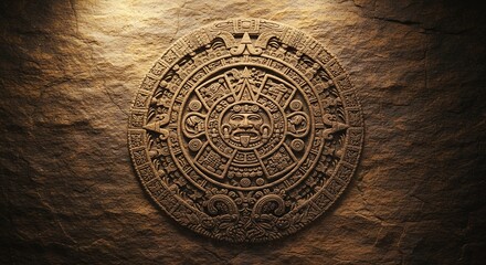 Naklejka premium Ornate Stone Calendar Carving Detailed Ancient Symbol