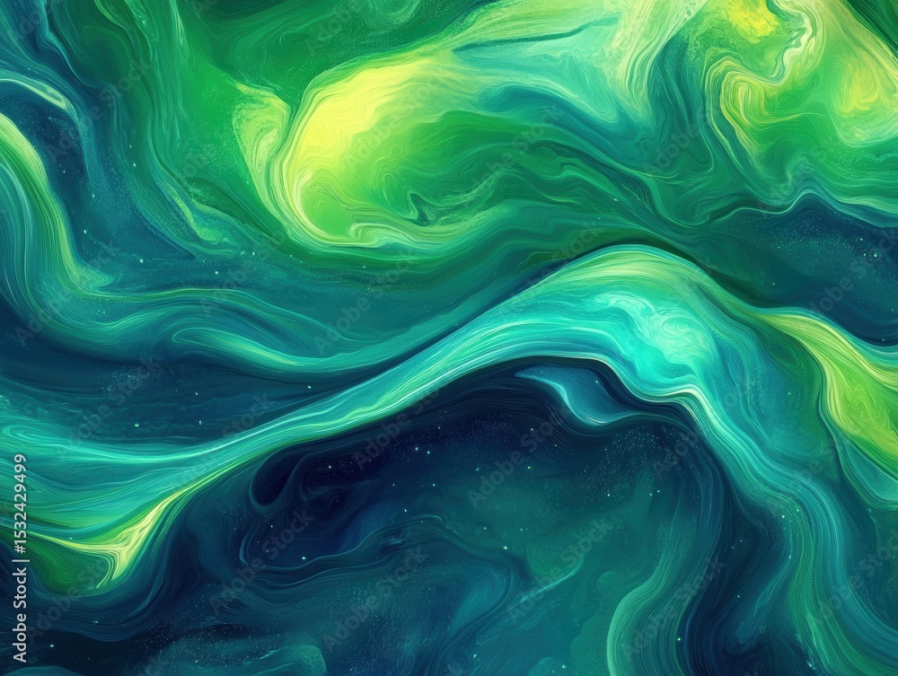 Poster abstract swirls of green and blue with hints of yellow create fluid motion