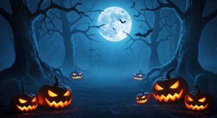 Spooky halloween night in a haunted forest