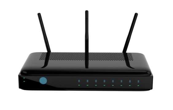 High-Performance Black Router and Modem for Fast Home Internet Connectivity - Powered by Adobe