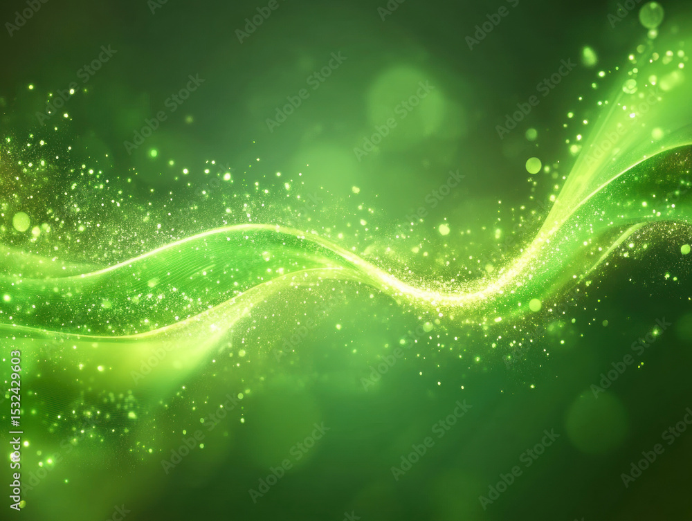 Poster vibrant green wave of light and sparkle in an abstract setting