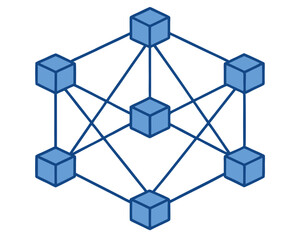 Abstract illustration of connected cubes representing a decentralized data network in blue.