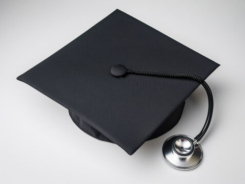 Graduation cap with a stethoscope symbolizing achievement in medicine - Powered by Adobe