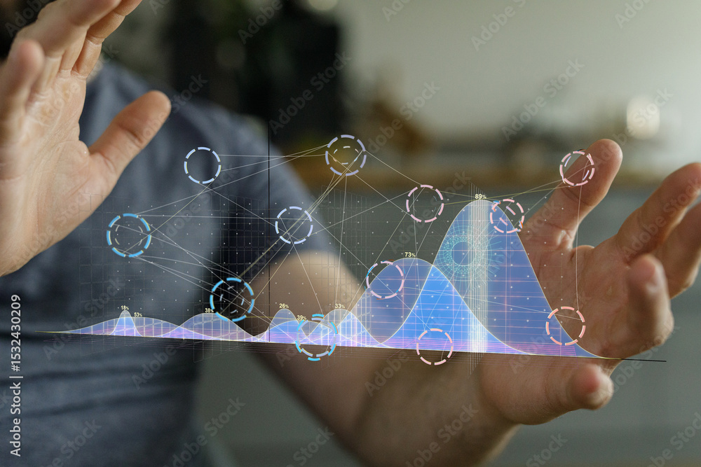 Aufkleber Person interacting with a digital graph showing data trends and visualizations. Perfect for tech, analytics, and business concepts.