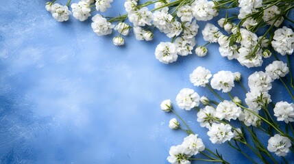 Beautiful White Flowers on Blue Background Floral Design