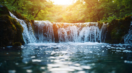 Exotic waterfall and lake landscape of Plitvice Lakes National Park
