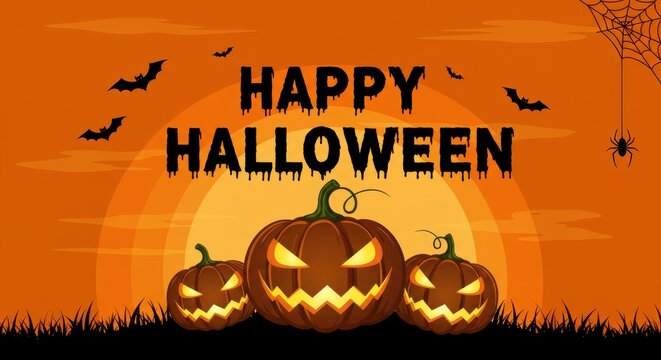 Happy halloween jack olantern sunset scene