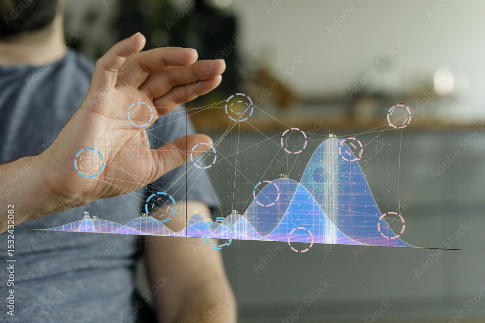 Aufkleber A man interacts with a futuristic holographic display showing data graphs and charts.