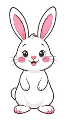 Obraz premium Cute cartoon baby bunny illustration with big ears and a happy pink face, perfect for Easter and spring holiday designs for icons